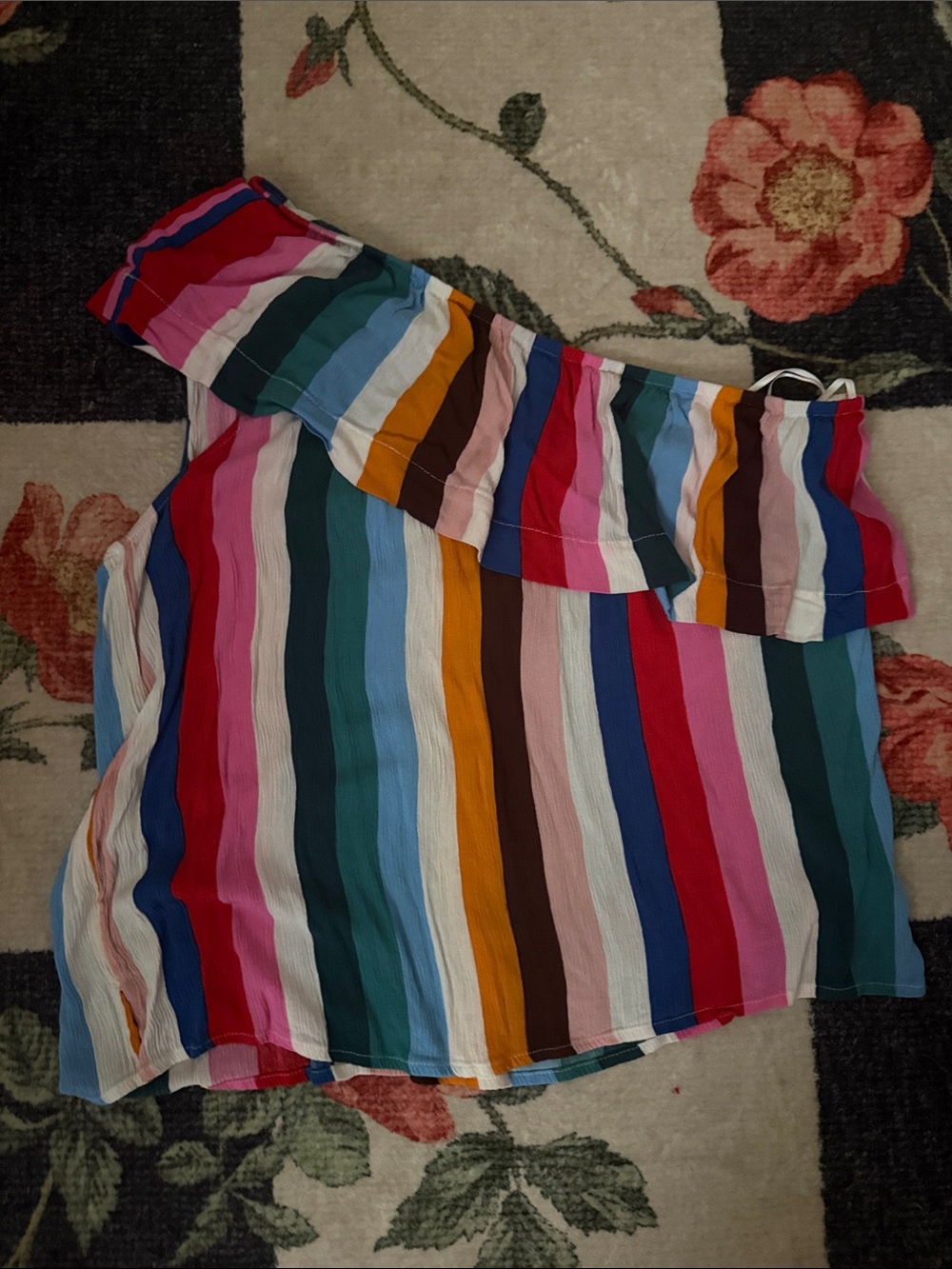 Gibson Multicolor Vertical Stripe One-Shoulder Ruffle Camisole